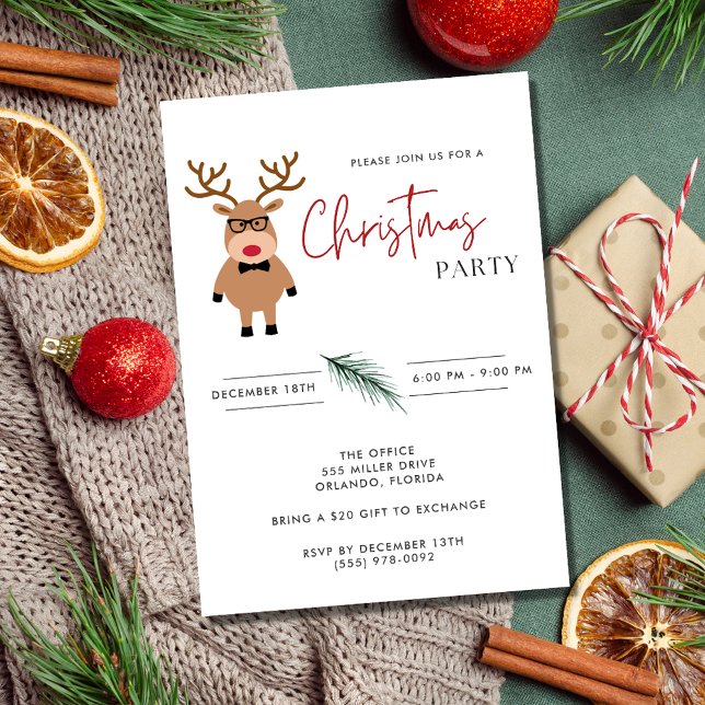 Nerdy Reindeer Office Christmas Party Einladung (Nerdy Reindeer Office Christmas Party Invitation)