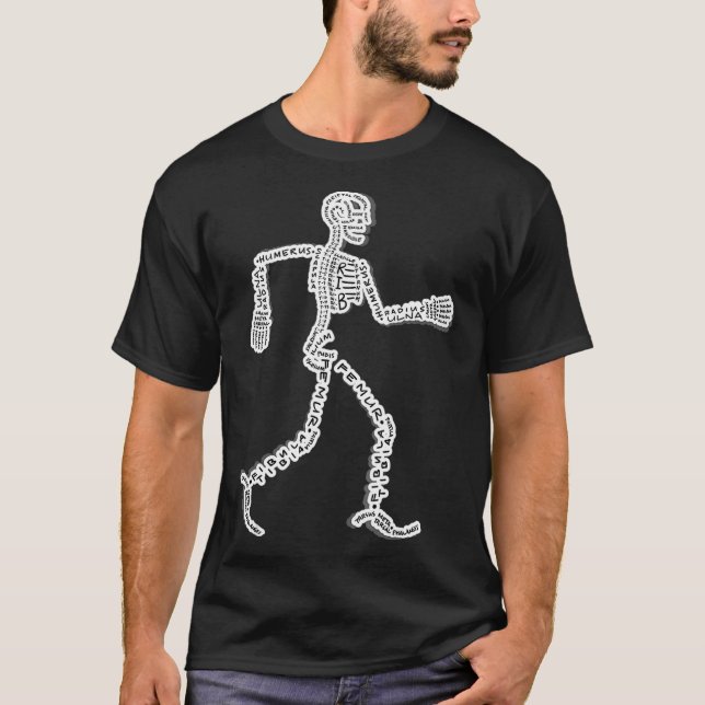 Nerdy Skeleton Walking Man mit Knochen T-Shirt (Vorderseite)