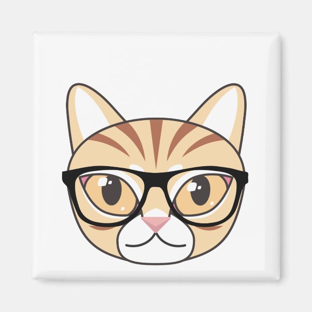 Nerdy Tabby Cat mit Brille Magnet (Vorne)