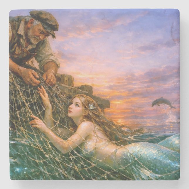 Nerithea und der moralische Fang - Fischermannot Steinuntersetzer (Vorderseite)