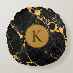 Nero Portoro Luxus Schwarz Gold Marmor Design Rundes Kissen