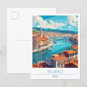 Nervion Fluss Bilbao Spanien Vintage Reise Postkarte
