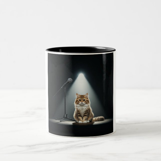 Nervous Cat Open Mic Zwei-Tone-Tasse Zweifarbige Tasse (Mittel)