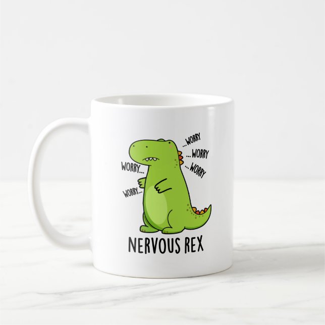 Nervous Rex Funny Dinosaur TRex Pun Kaffeetasse (Links)