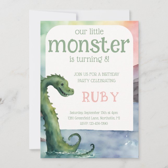 Nessie Little Monster Birthday Invitation Einladung (Vorderseite)