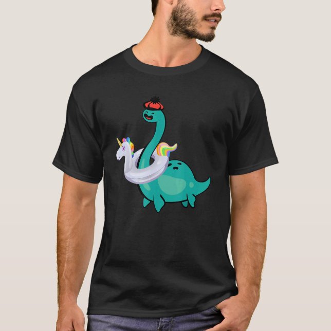 Nessie Unicorn Pool Aufblasbares Loch Ness Monster T-Shirt (Vorderseite)