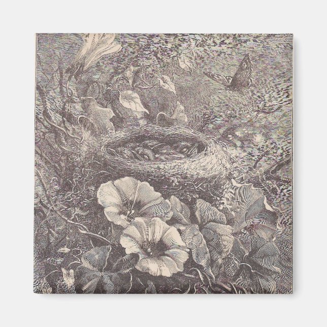 Nest, Blume und Schmetterling Magnet (Vorne)