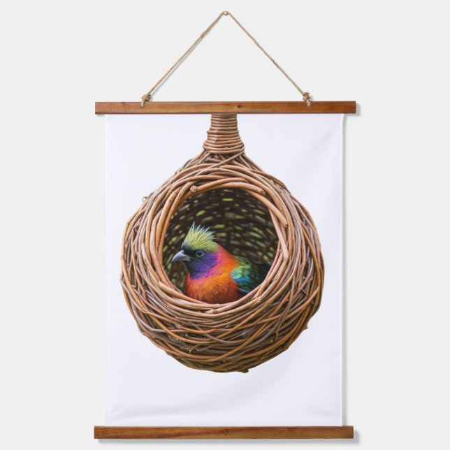 Nest eines Weaverbird Wandteppich Mit Holzrahmen (Vorderseite)