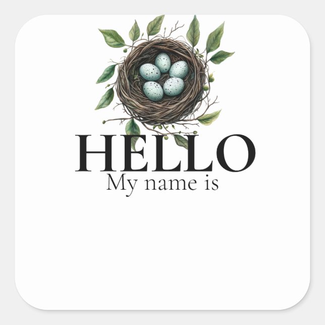 Nest Party Name Tag Bird Nest Quadratischer Aufkleber (Vorderseite)