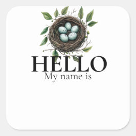 Nest Party Name Tag Bird Nest Quadratischer Aufkleber