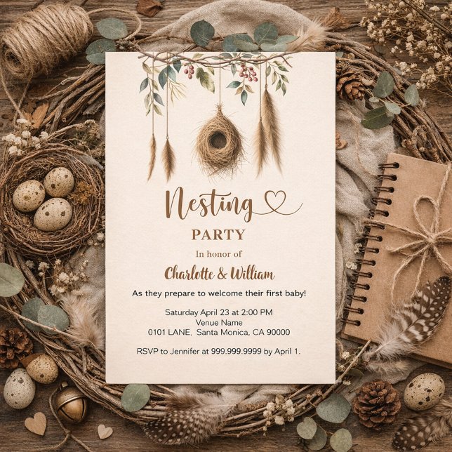 Nest Party Vogel Boho Babydusche Einladung (Von Creator hochgeladen)