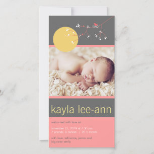 Nesting Bird & Family Baby Girl Birth Ankündigung