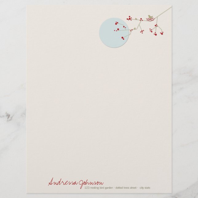 Nesting Bird Family Baby Shower Letterhead Briefbogen (Vorderseite)