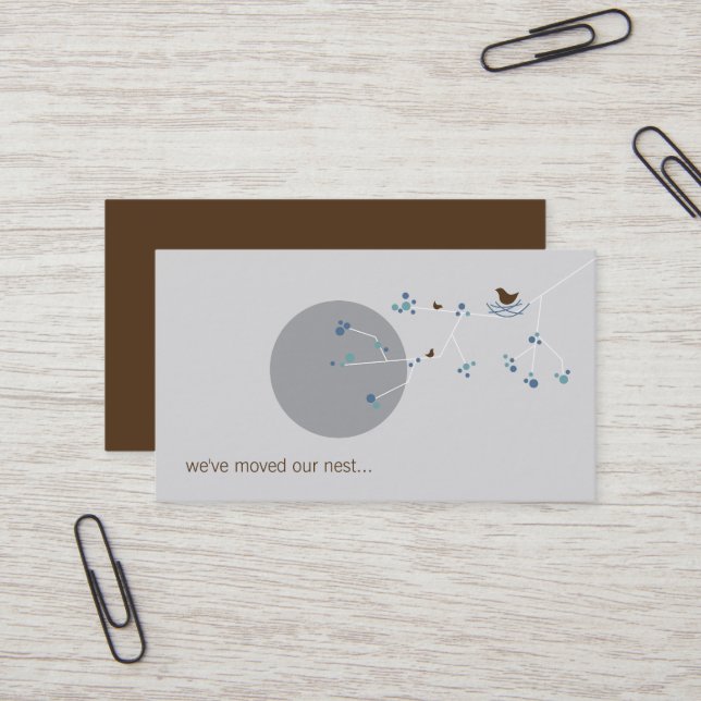 Nesting Bird + Family Blue Custom New Zuhause Addr Visitenkarte (Vorderseite/Rückseite Beispiel)