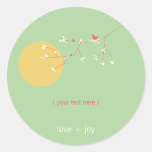 Nesting Bird Family on Branches Simple Baby Shoote Runder Aufkleber