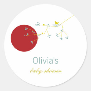 Nesting Bird Family on Branches Simple Baby Shoote Runder Aufkleber