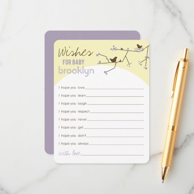 Nesting Bird Family wünscht eine Baby Game Card Hinweiskarte (Vorderseite/Rückseite Beispiel)