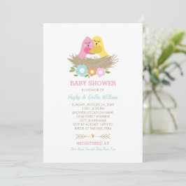 Nesting Birds Spring Baby Dusche Rosa Gelb Einladung