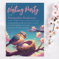 Nesting Party Bird Nest Egg Blue Pink Blossom