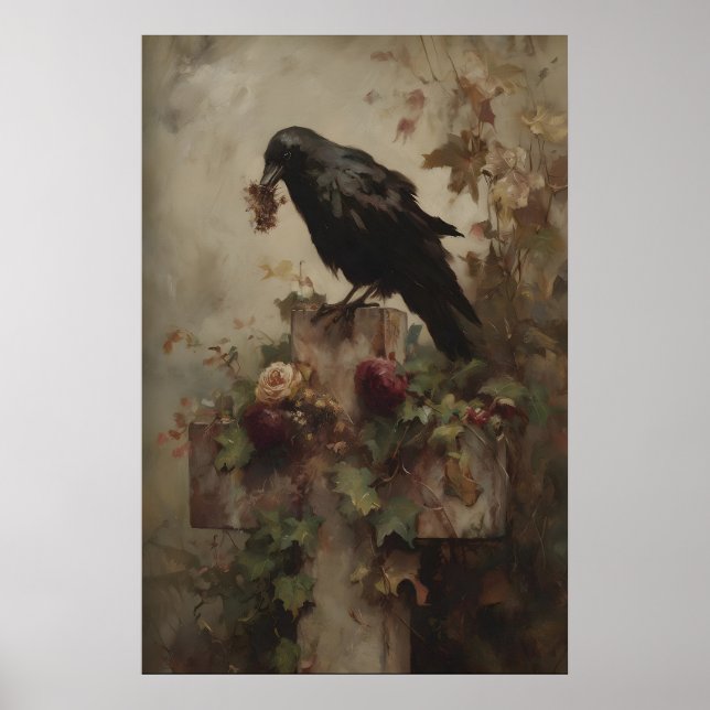 Nestkeeper of the Ivy Cross Gothic Raven Art Print Poster (Vorne)