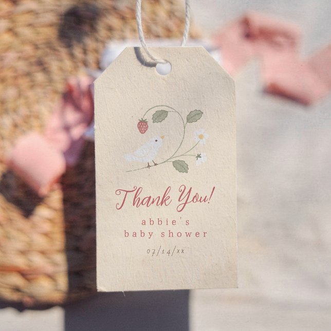 Nestparty Erdbeeren Vogel Mädchen Baby Shower Geschenkanhänger (Von Creator hochgeladen)