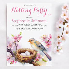 Nests Party Watercolor Bird Nest Zwei Eier Blumens Einladung