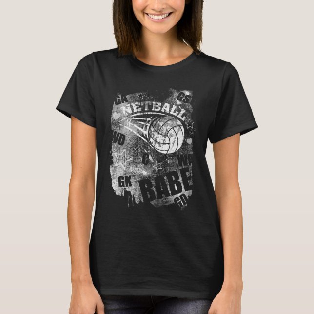 Netball Babe's, Black Grunge Netball T-Shirt (Vorderseite)