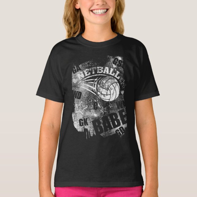 Netball Babe's, Black Grunge Netball T-Shirt (Vorderseite)