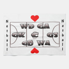 Netball-Gericht und Positions-Herz-Entwurf Geschirrtuch