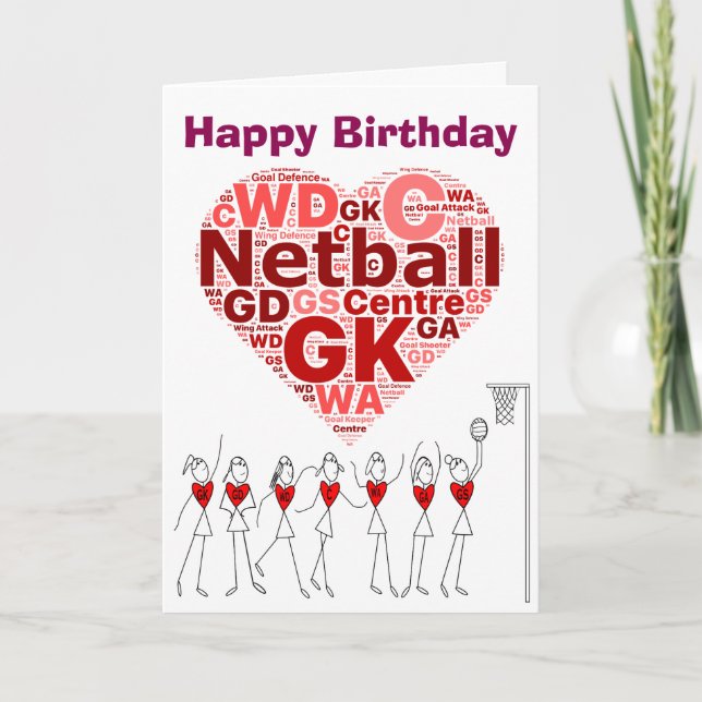 Netball Herzpositionen glücklich Geburtstag Karte (Vorderseite)