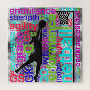 Netball-Player-Positionen für inspirierende Wörter Puzzle