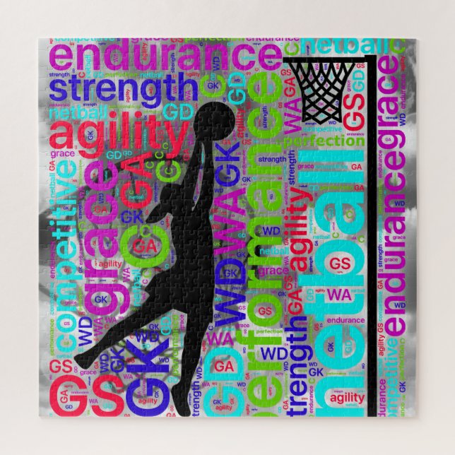 Netball-Player-Positionen für inspirierende Wörter Puzzle (Vertikal)
