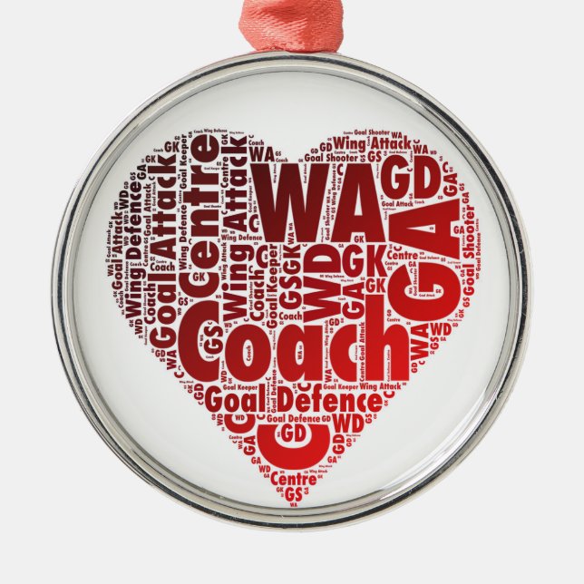 Netball-Positions-Herz-Entwurf Silbernes Ornament (Vorne)