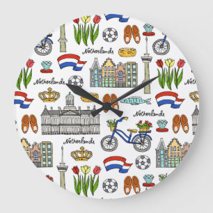 Netherland Doodle Pattern Große Wanduhr