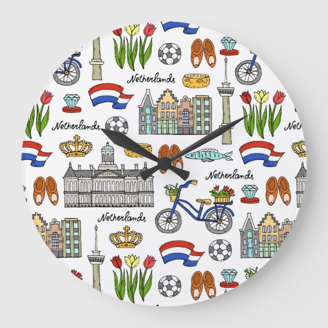 Netherland Gekritzel-Muster Große Wanduhr (Vorderseite)