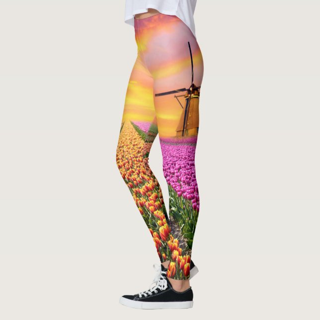 Netherland Tulpe-Bauernhof mit Windmühlen-Leggings Leggings (Links)