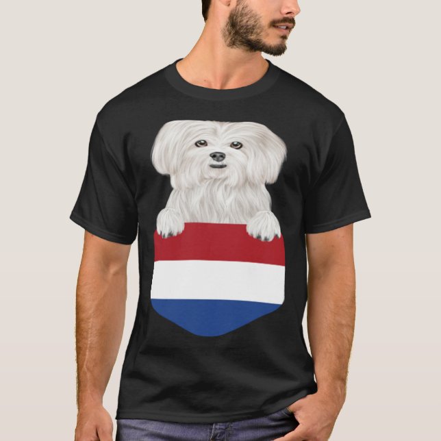 Netherlands Flag Maltese Dog In Pocket T-Shirt (Vorderseite)