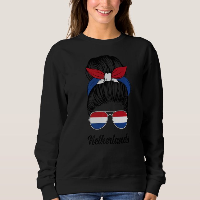 Netherlands Messy Bun Niedlich Dutch Flag Pride Wo Sweatshirt (Vorderseite)