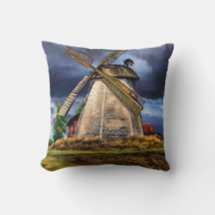 Netherlands Windmill Landscape Throw Pillow Kissen