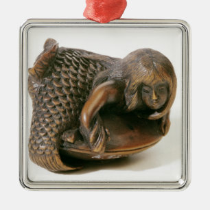 Netsuke schnitzte in Form einer Meerjungfrau Silbernes Ornament