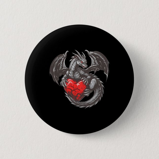 Nett Drache mit großem rotem Herz Outfit  Button (Vorderseite)
