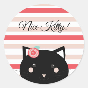 Nette Katze Schwarze Katze Süß Belohnung Runder Aufkleber