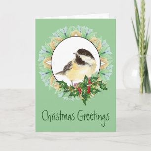 Nette WeihnachtsAquarellchickadee-Vogel-Stechpalme Feiertagskarte