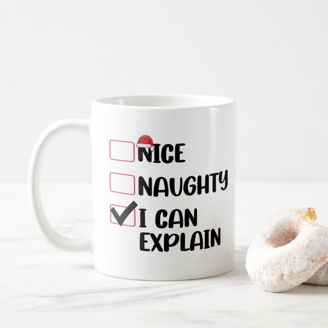 Netter Naughty, den Weihnachtsmann erklären kann Kaffeetasse (Mit Donut)