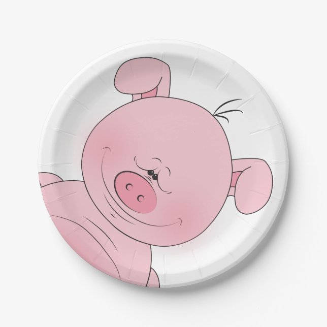Netter rosa Schwein-Cartoon Pappteller (Vorderseite)