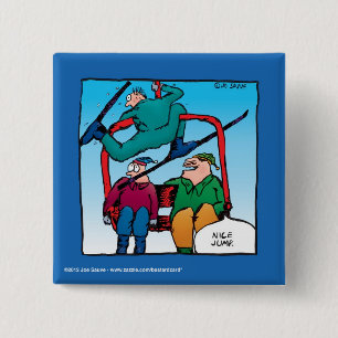 Netter Sprung Cartoon Skifahrer Button