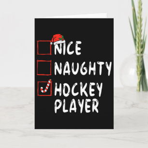 Netter unartiger Hockeyspieler Weihnachtsmann Hut Karte