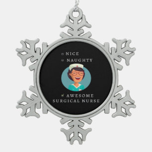 Netter Ungezogener Toll Chirurgische Krankenschwes Schneeflocken Zinn-Ornament