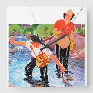 Netting A Fish by R.J. Cavaliere Quadratische Wanduhr