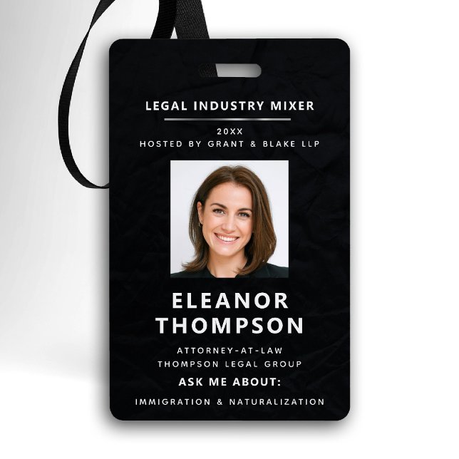 Networking Black Modern Elegantes Foto QR Business Ausweis (networking business corporate qr photo badge law firm attorney real estate manager paralegal black)